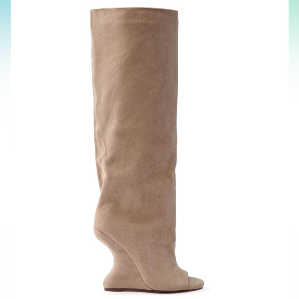 NEW Wide Calf Wedge Peep Toe Boots - Picture 2 of 4